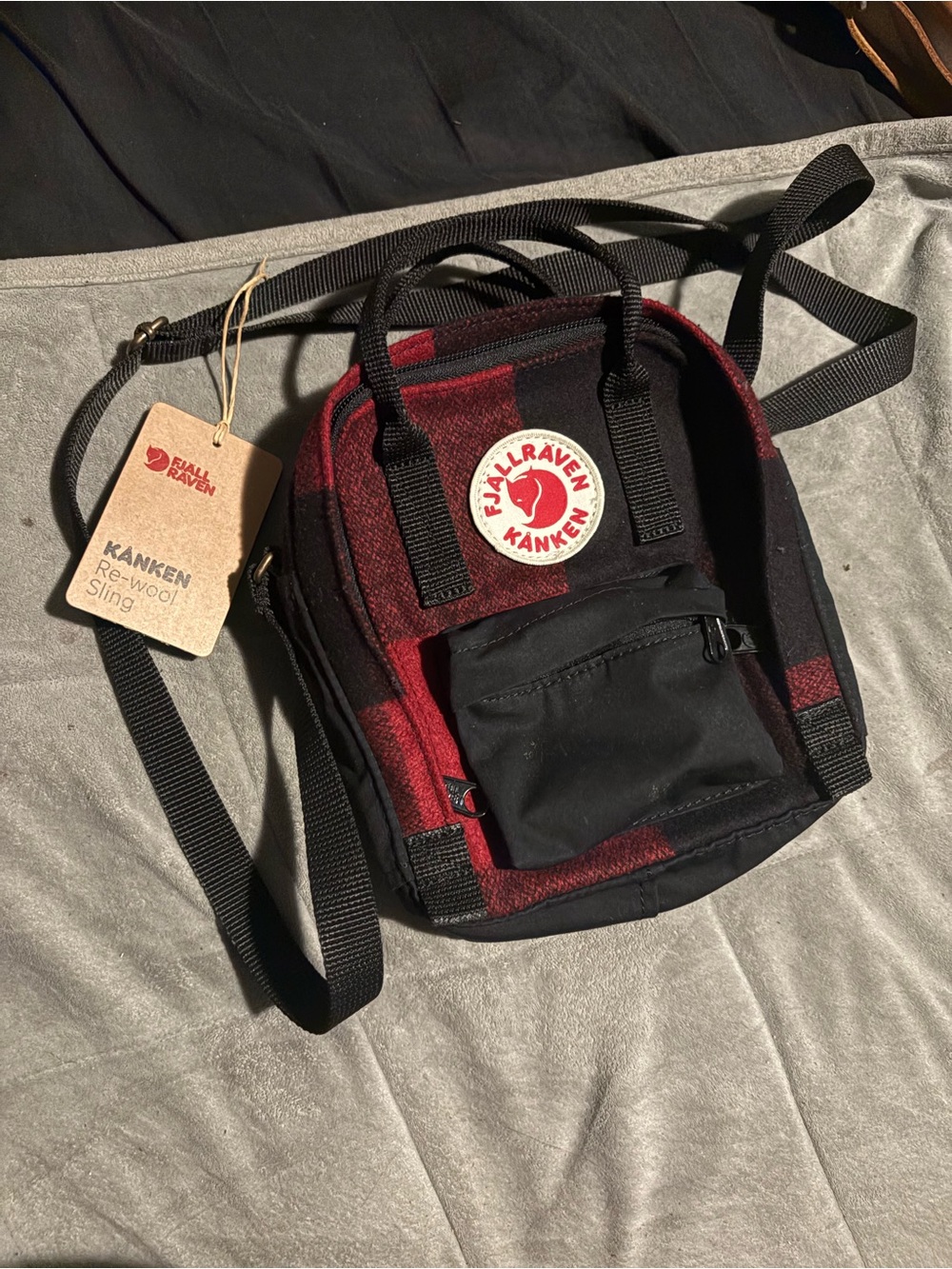 Fjallraven Kanken Re-Wool Sling Bag - Black & Red